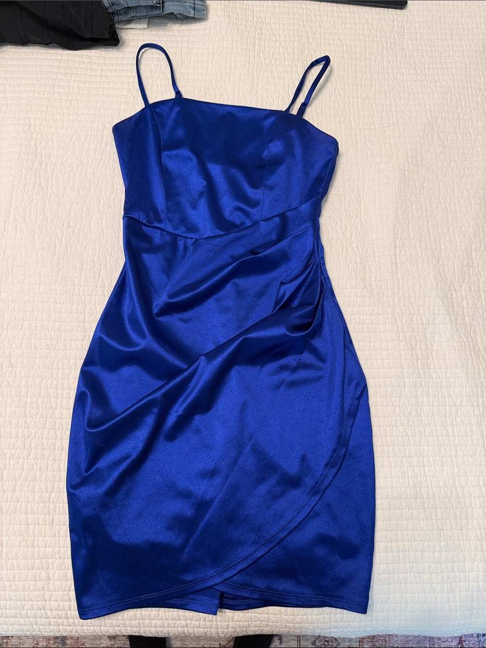 Emerald Sundae Cobalt Satin Spaghetti-Strap Mini Dress